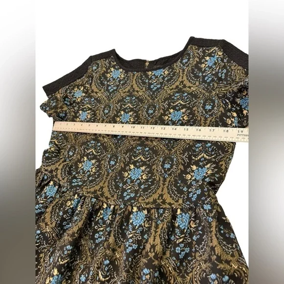 River Island Black Blue Brocade Tapestry A Line Dress US 12 - Picture 9 of 11